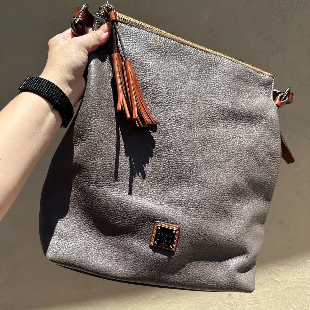 Dooney & Bourke Gray Shoulder Bag with Brown Accents